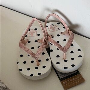 Reef Glittery Pink and White Polka Dot Flip Flops